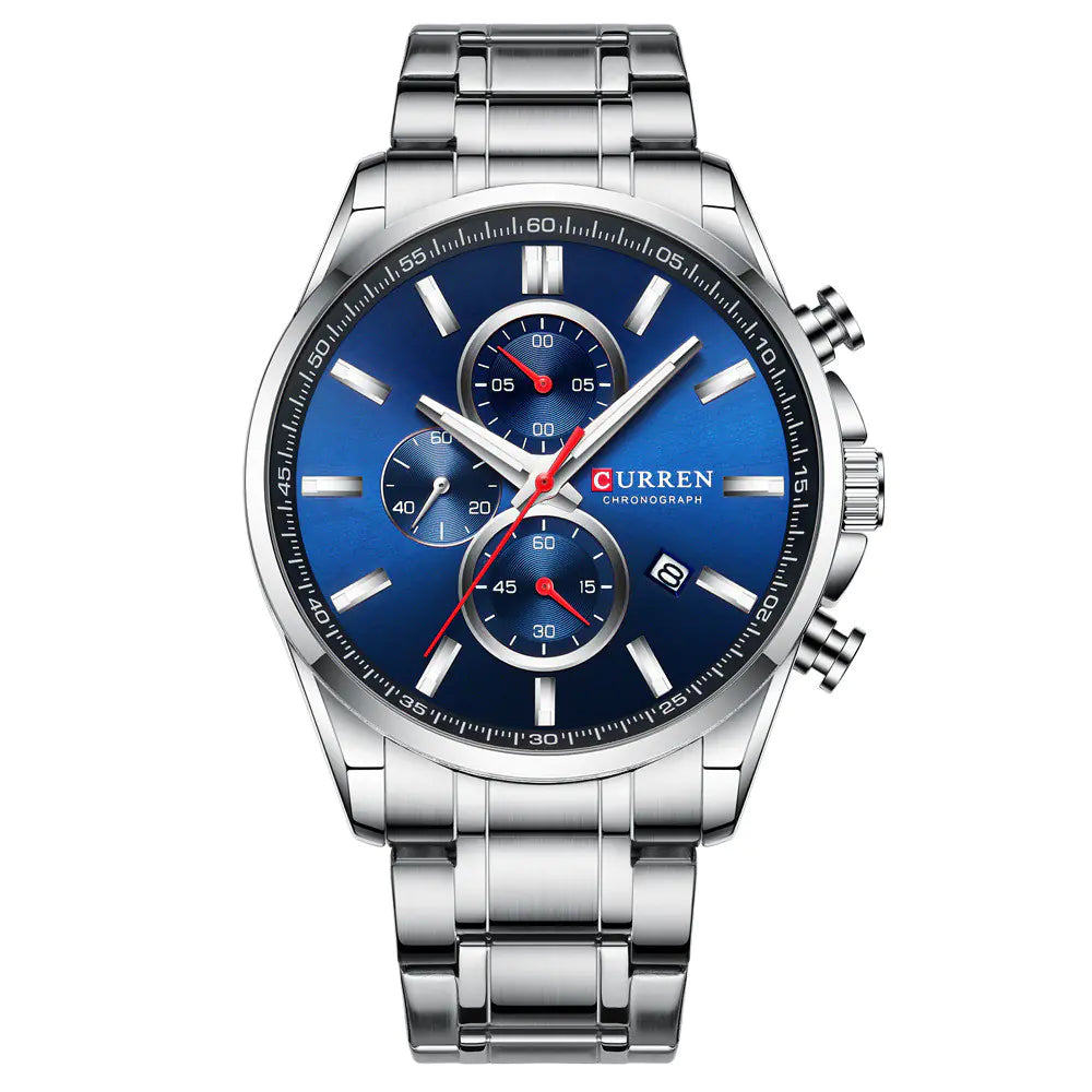 Men's Waterproof Quartz Watch with Calendar and Steel Band