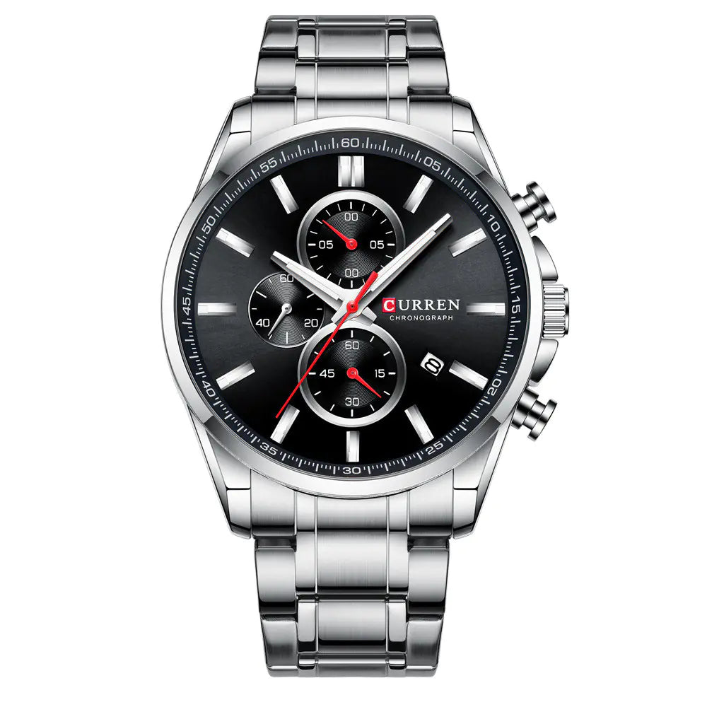 Men's Waterproof Quartz Watch with Calendar and Steel Band