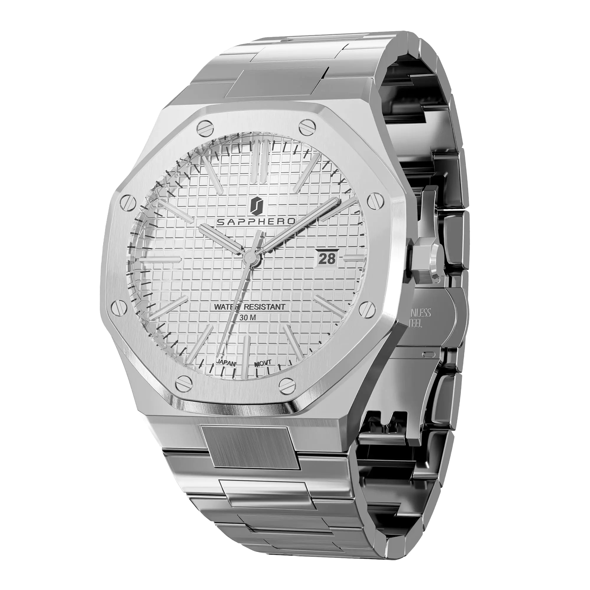 SAPPHERO Mens Watch Octagonal Stainless Steel